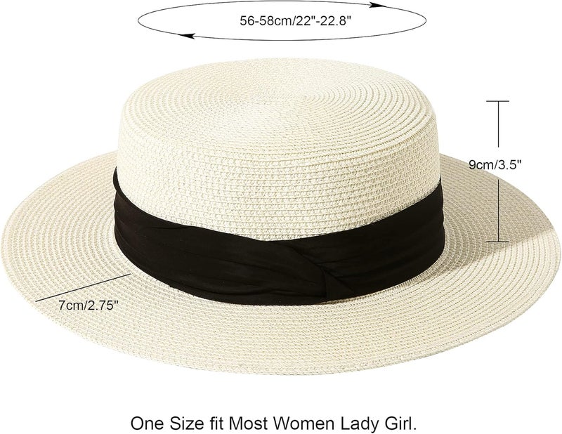 Lanzom Sun Hats for Women Wide Brim Straw Boater Hat Foldable Packable Beach Hat for Summer Fit Size 6 8/7-7 1/4 - Image 3